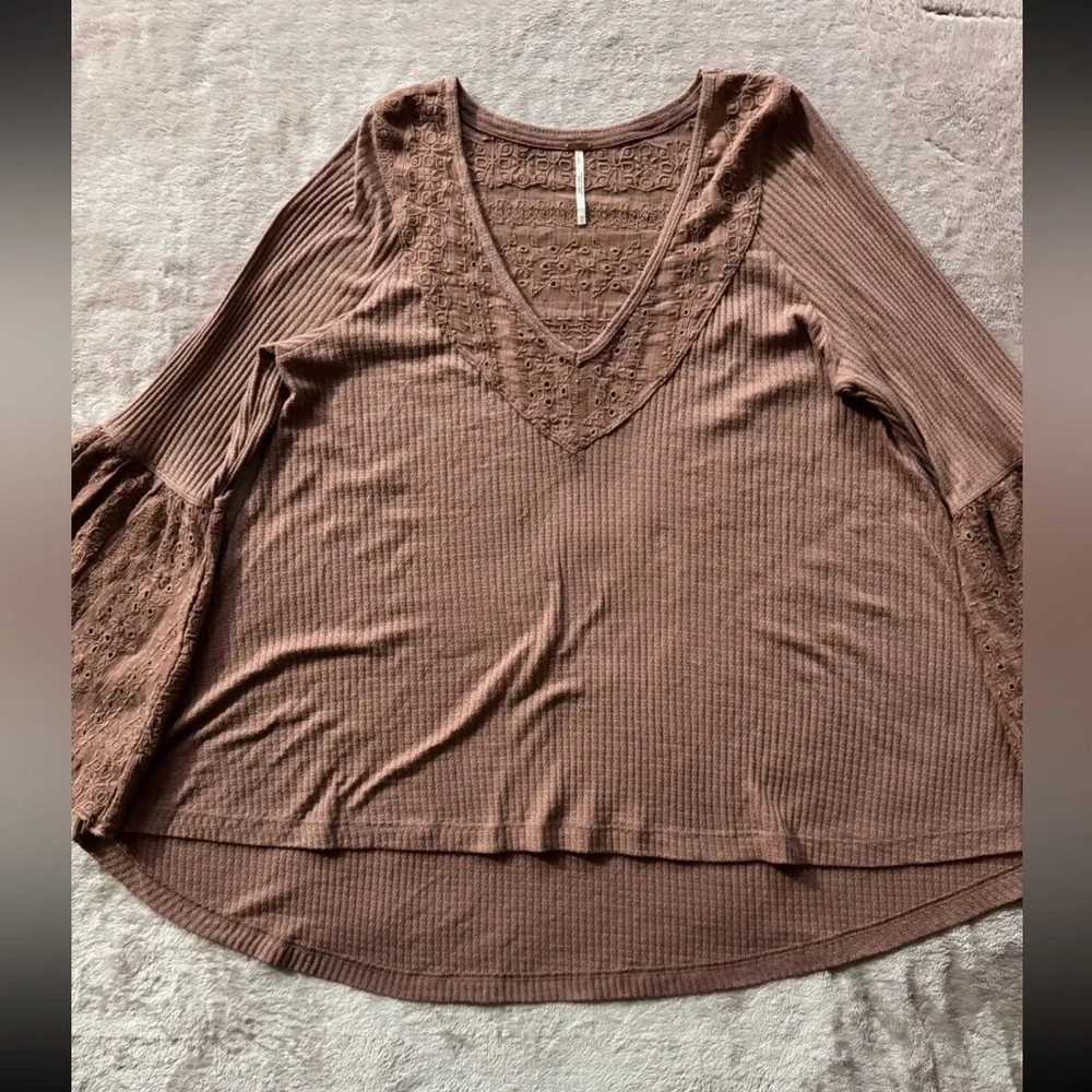 Free People Bell Sleeve Boho‎ Tunic Top Cinnamon Stretchy Soft Size Xsmall